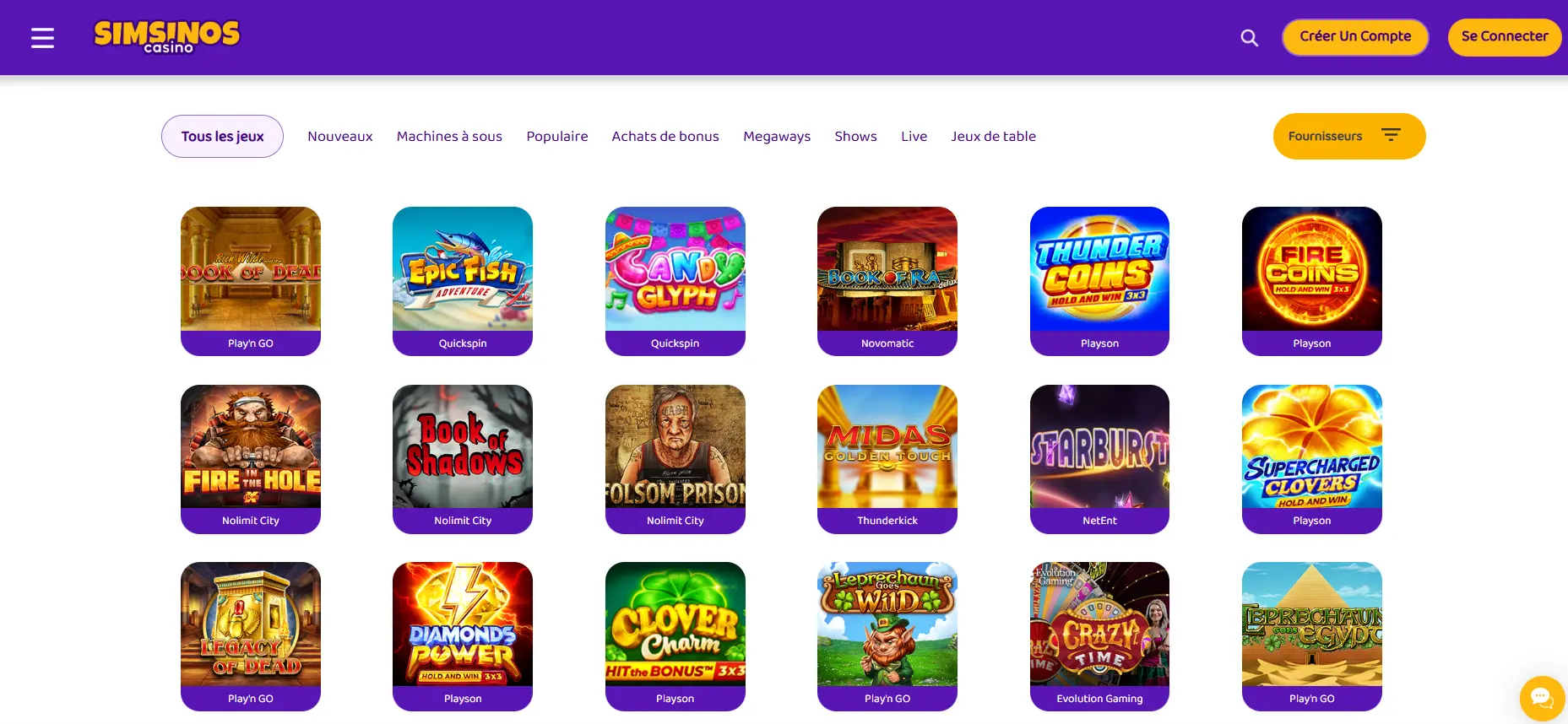 Les jeux sont disponibles avec un dépôt minimum de 10 €